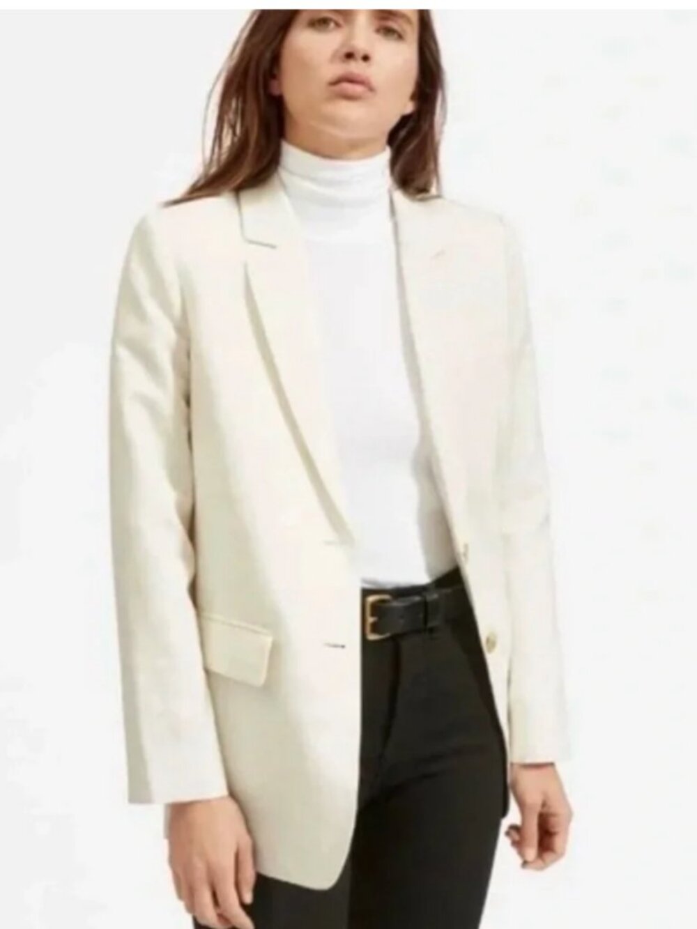 Everlane Linen Cotton Blend White‎ Lined Jacket Women 2 Button